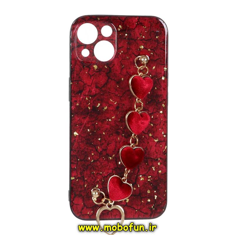 قاب گوشی iPhone 13 آیفون طرح لاکچری دستبندی آویزدار زنجیری قلبی زرشکی کد 47305