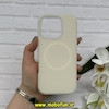 قاب گوشی iPhone 16 Pro آیفون سیلیکونی پاستیلی اورجینال Case پاک کنی مگ سیف دار MagSafe داخل مخملی درجه یک کرم کد 56654