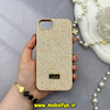 قاب گوشی iPhone 7 - iPhone 8 - iPhone SE 2020 - iPhone SE 2022 آیفون نگین دار سواروسکی پلاک فلزی اورجینال محافظ لنز دار طلایی کد 57940