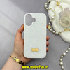 قاب گوشی iPhone 16 آیفون نگین دار سواروسکی پلاک فلزی اورجینال محافظ لنز دار سفید کد 57953