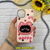 قاب گوشی iPhone 13 - iPhone 14 آیفون لدر دیزاین SOFT Lether Design سیلیکونی فانتزی عروسکی کیوت طرح HAPPY صورتی روشن کد 59033