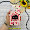 قاب گوشی iPhone 15 Pro Max آیفون لدر دیزاین SOFT Lether Design سیلیکونی فانتزی عروسکی کیوت طرح HAPPY صورتی روشن کد 59039