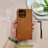 کیف گوشی Honor X6A آنر مگنتی طرح چرم کتابی محافظ لنزدار بنددار عسلی کد 59140