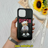 قاب گوشی iPhone 15 Pro Max آیفون اورجینال چرمی پافری فانتزی برجسته طرح خرس تدی RICCH مشکی کد 59357