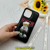 قاب گوشی iPhone 15 Pro Max آیفون اورجینال چرمی پافری فانتزی برجسته طرح خرس تدی RICCH مشکی کد 59357