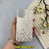 قاب گوشی iPhone 12 Pro Max آیفون اورجینال لاکچری پارتی کیس شاین شطرنجی لنز نگین دار نقره ای کد 59752
