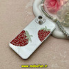 قاب گوشی iPhone 13 آیفون آینه ای نگین دار کرومی لاکچری Luxury محافظ لنزدار طرح توت فرنگی کد 60003
