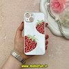 قاب گوشی iPhone 13 آیفون آینه ای نگین دار کرومی لاکچری Luxury محافظ لنزدار طرح توت فرنگی کد 60003
