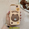 قاب گوشی iPhone 16 Pro Max آیفون سیلیکونی پاک کنی طرح خرسی BROWN پاپ سوکت برجسته کد 61068