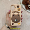 قاب گوشی iPhone 16 آیفون سیلیکونی پاک کنی طرح خرسی BROWN پاپ سوکت برجسته کد 61055