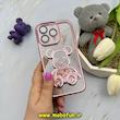 قاب گوشی iPhone 14 Pro آیفون الکتروپلیتینگ آکواریومی طرح تدی لاکچری ژله ای شفاف اورجینال محافظ لنز دار صورتی کد 61292