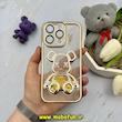 قاب گوشی iPhone 14 Pro آیفون الکتروپلیتینگ آکواریومی طرح تدی لاکچری ژله ای شفاف اورجینال محافظ لنز دار طلایی کد 61293