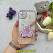 قاب گوشی iPhone 14 Plus آیفون الکتروپلیتینگ آکواریومی طرح تدی لاکچری ژله ای شفاف اورجینال محافظ لنز دار بنفش کد 61288
