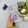 قاب گوشی iPhone 14 Plus آیفون الکتروپلیتینگ آکواریومی طرح تدی لاکچری ژله ای شفاف اورجینال محافظ لنز دار بنفش کد 61288