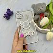 قاب گوشی iPhone 14 Plus آیفون الکتروپلیتینگ آکواریومی طرح تدی لاکچری ژله ای شفاف اورجینال محافظ لنز دار نقره ای کد 61289