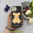 قاب گوشی iPhone 12 Pro Max آیفون طرح ژله ای مای کیس خرس طلایی تدی برجسته POWER BEAR محافظ لنز دار مشکی کد 61357