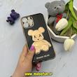 قاب گوشی iPhone 12 Pro Max آیفون طرح ژله ای مای کیس خرس طلایی تدی برجسته POWER BEAR محافظ لنز دار مشکی کد 61357