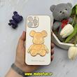 قاب گوشی iPhone 12 Pro Max آیفون طرح ژله ای مای کیس خرس طلایی تدی برجسته POWER BEAR محافظ لنز دار سفید کد 61358