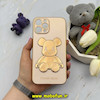 قاب گوشی iPhone 12 Pro Max آیفون طرح ژله ای مای کیس خرس طلایی تدی برجسته POWER BEAR محافظ لنز دار گلبهی کد 61359
