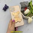 قاب گوشی iPhone 12 Pro Max آیفون طرح ژله ای مای کیس خرس طلایی تدی برجسته POWER BEAR محافظ لنز دار گلبهی کد 61359