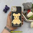 قاب گوشی iPhone 12 Pro آیفون طرح ژله ای مای کیس خرس طلایی تدی برجسته POWER BEAR محافظ لنز دار مشکی کد 61354