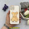 قاب گوشی iPhone 12 Pro آیفون طرح ژله ای مای کیس خرس طلایی تدی برجسته POWER BEAR محافظ لنز دار سفید کد 61355