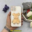 قاب گوشی iPhone 12 Pro آیفون طرح ژله ای مای کیس خرس طلایی تدی برجسته POWER BEAR محافظ لنز دار سفید کد 61355