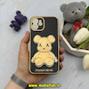 قاب گوشی iPhone 12 آیفون طرح ژله ای مای کیس خرس طلایی تدی برجسته POWER BEAR محافظ لنز دار مشکی کد 61352