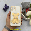 قاب گوشی iPhone 12 آیفون طرح ژله ای مای کیس خرس طلایی تدی برجسته POWER BEAR محافظ لنز دار سفید کد 61353