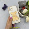 قاب گوشی iPhone 12 آیفون طرح ژله ای مای کیس خرس طلایی تدی برجسته POWER BEAR محافظ لنز دار سفید کد 61353