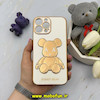 قاب گوشی iPhone 13 Pro Max آیفون طرح ژله ای مای کیس خرس طلایی تدی برجسته POWER BEAR محافظ لنز دار سفید کد 61365