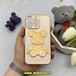 قاب گوشی iPhone 13 Pro آیفون طرح ژله ای مای کیس خرس طلایی تدی برجسته POWER BEAR محافظ لنز دار گلبهی کد 61363