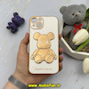 قاب گوشی iPhone 13 آیفون طرح ژله ای مای کیس خرس طلایی تدی برجسته POWER BEAR محافظ لنز دار سفید کد 61361