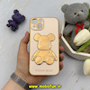 قاب گوشی iPhone 13 آیفون طرح ژله ای مای کیس خرس طلایی تدی برجسته POWER BEAR محافظ لنز دار گلبهی کد 61362