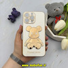 قاب گوشی iPhone 14 Pro Max آیفون طرح ژله ای مای کیس خرس طلایی تدی برجسته POWER BEAR محافظ لنز دار سفید کد 61376