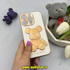 قاب گوشی iPhone 14 Pro آیفون طرح ژله ای مای کیس خرس طلایی تدی برجسته POWER BEAR محافظ لنز دار سفید کد 61374