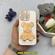 قاب گوشی iPhone 14 Pro آیفون طرح ژله ای مای کیس خرس طلایی تدی برجسته POWER BEAR محافظ لنز دار سفید کد 61374