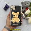 قاب گوشی iPhone 14 Plus آیفون طرح ژله ای مای کیس خرس طلایی تدی برجسته POWER BEAR محافظ لنز دار مشکی کد 61369