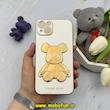 قاب گوشی iPhone 14 Plus آیفون طرح ژله ای مای کیس خرس طلایی تدی برجسته POWER BEAR محافظ لنز دار سفید کد 61370