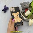 قاب گوشی iPhone 14 آیفون طرح ژله ای مای کیس خرس طلایی تدی برجسته POWER BEAR محافظ لنز دار مشکی کد 61367