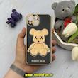 قاب گوشی iPhone 14 آیفون طرح ژله ای مای کیس خرس طلایی تدی برجسته POWER BEAR محافظ لنز دار مشکی کد 61367