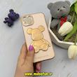قاب گوشی iPhone 14 آیفون طرح ژله ای مای کیس خرس طلایی تدی برجسته POWER BEAR محافظ لنز دار گلبهی کد 61368