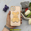 قاب گوشی iPhone 14 آیفون طرح ژله ای مای کیس خرس طلایی تدی برجسته POWER BEAR محافظ لنز دار گلبهی کد 61368