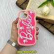 قاب گوشی iPhone 15 آیفون سیلیکونی سولید SOLID منحنی سه بعدی برجسته عروسکی محافظ لنز دار طرح Barbie صورتی کد 61537