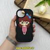 قاب گوشی iPhone 15 آیفون سیلیکونی سولید SOLID منحنی سه بعدی برجسته عروسکی محافظ لنز دار طرح دختر کیوت مشکی کد 61540