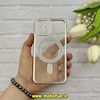 قاب گوشی iPhone 12 آیفون طرح الکتروپلیتینگ ژله ای شفاف اورجینال مگ سیف دار نگین دار شاین محافظ لنز دار نقره ای کد 62158