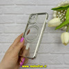 قاب گوشی iPhone 12 آیفون طرح الکتروپلیتینگ ژله ای شفاف اورجینال مگ سیف دار نگین دار شاین محافظ لنز دار نقره ای کد 62158