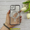 قاب گوشی iPhone 15 آیفون طرح الکتروپلیتینگ ژله ای شفاف اورجینال مگ سیف دار نگین دار شاین محافظ لنز دار مشکی کد 62164