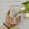 قاب گوشی iPhone 15 آیفون طرح الکتروپلیتینگ ژله ای شفاف اورجینال مگ سیف دار نگین دار شاین محافظ لنز دار طلایی کد 62165