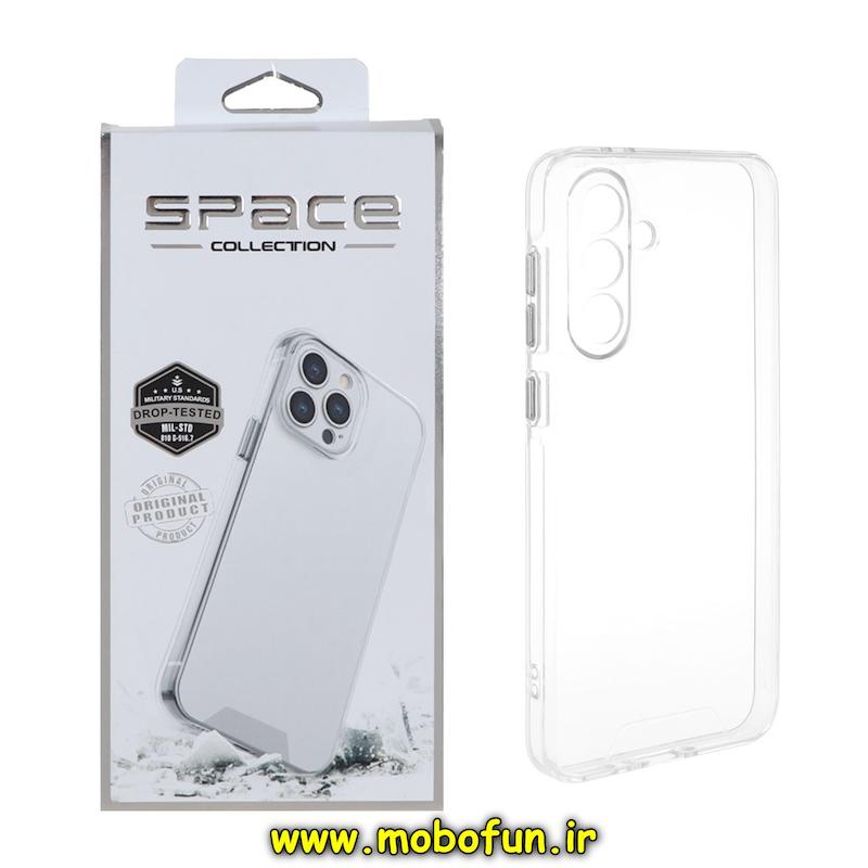 قاب گوشی Galaxy A36 سامسونگ اورجینال اسپیس Space طرح طلقی شیشه ای شفاف دکمه کرومی محافظ لنز دار کد 48648